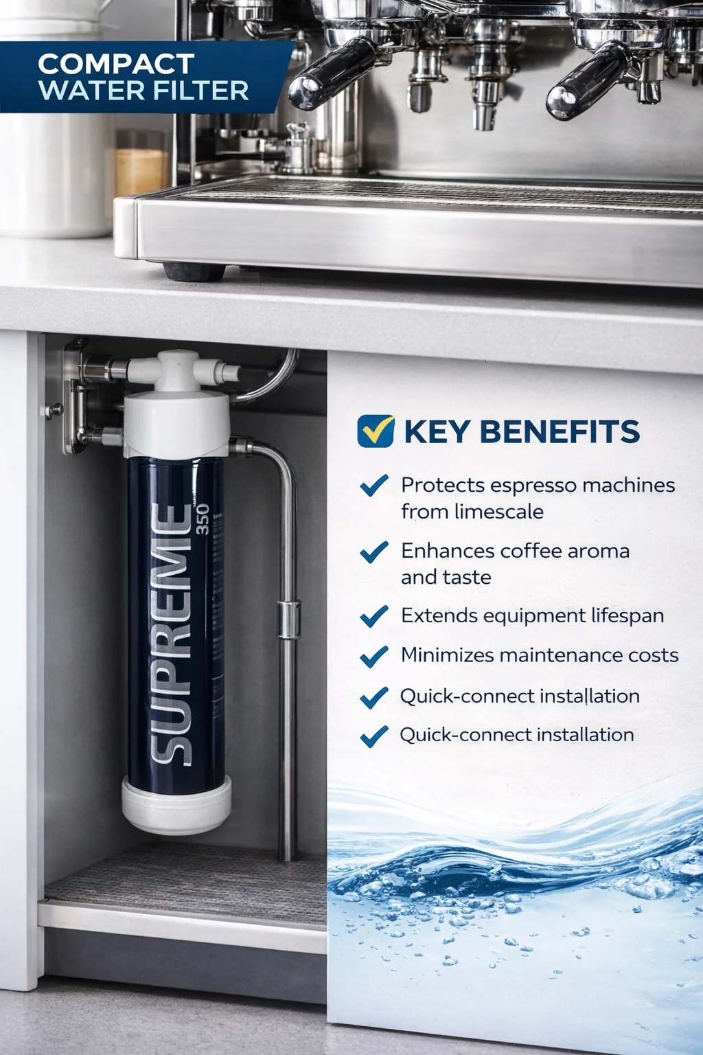 SUPREME 350 Professional Water Filter for Espresso Machines & Ice Makers